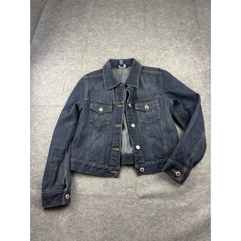 Ann Taylor Women's S Dark Wash Denim‎ Jacket Button Crop Structures Collared VTG
